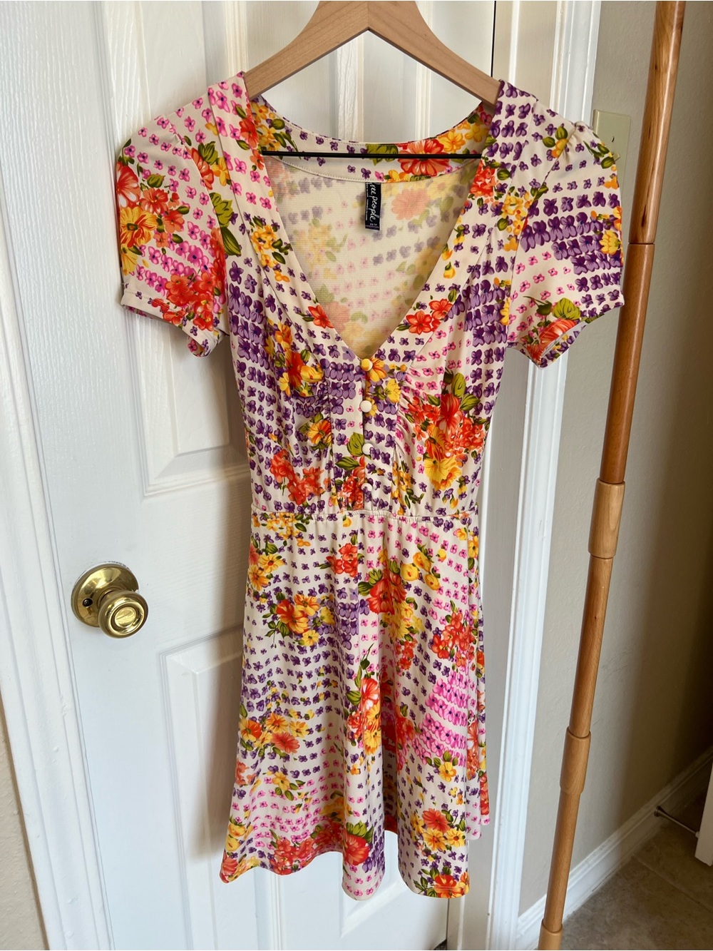 Free People Cream Dress with Purple & Orange Floral Print
